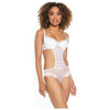 Stretch Mesh Ruffled Crotchless Teddy White Sm