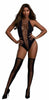 Cross Open Front Teddy and Stockings Black O/S