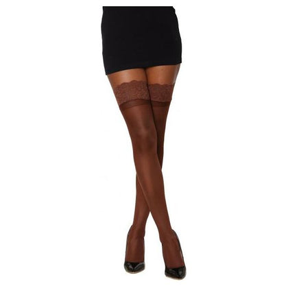 Sheer Thigh High W/ Stay Up Lace Top Espresso O/s