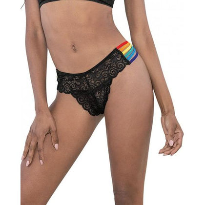 Pride Lace Rainbow Side Straps Panty Black O/s