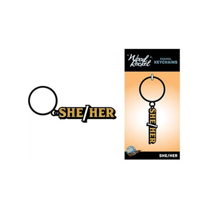 Wood Rocket She/her Keychain - Black/gold