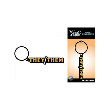 Wood Rocket They/them Keychain - Black/gold