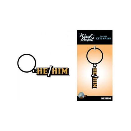 Wood Rocket He/him Keychain - Black/gold