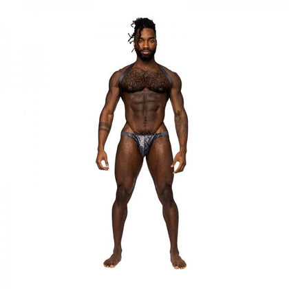 Male Power S'naked Shoulder Sling Harness Thong One-piece Black/blue L/xl