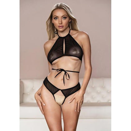 Allure Marley Mesh Peek A Boo Top & Open Panty Black L/xl