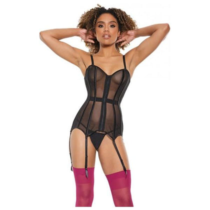 Coquette Mesh Corset With Zipper Front & Removable Straps Black M