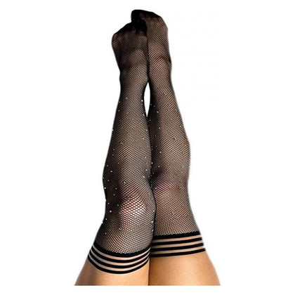 Kixies Black Fishnet Rhinestone Thigh High Size D