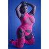 Fantasy Lingerie Glow Captivating High Neck Halter Bodystocking & G-string Set Neon Pink Queen Size