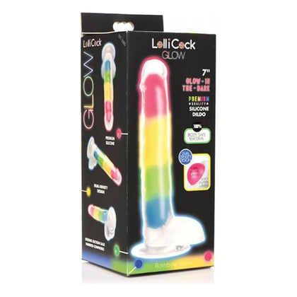 Lollicock Silicone Dildo With Balls 7 In. Rainbow Glow In The Dark