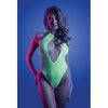 Fantasy Lingerie Glow Nocturnal Keyhole Halter Tie Teddy With Snap Closure Neon Lemon S/m