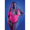 Fantasy Lingerie Glow Electric Haze Criss Cross Back Teddy With Snap Closure Neon Pink Queen Size