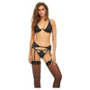 Bombshell Boudoir Lace Exposed Wire Bra, Garter Belt & G-string Black Lg