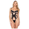 Ebony Rose Floral Guipure Lace Trim Teddy Black Md