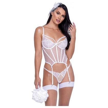 Forever Yours Embroidered Bustier & Thong White Lg