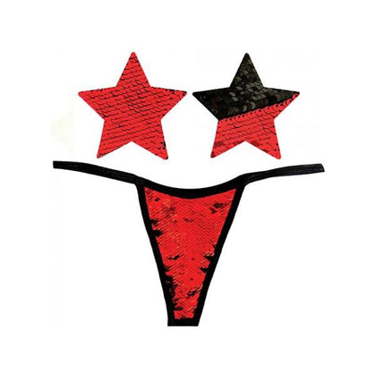 Neva Nude Naughty Knix Sookie Flip Sequin G-string & Pasties - Red/black O/s