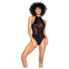 Mesh & Wet Look Halter Bodysuit Black S/m