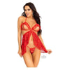 Lace Flyaway Babydoll Gstring 2pc Lg Red