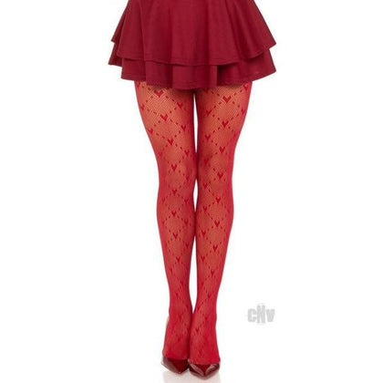 Love Struck Heart Net Tights Os Red