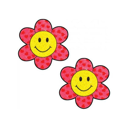 Neva Nude Smiley Flower Power Glitter Pasties - Pink/yellow O/s