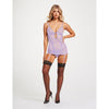 Lace & Mesh Triangle Cup Chemise W/garters & Thong Lavender Lg