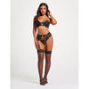 Scalloped Lace Bra W/gold Chain, Garter Belt & Thong Black Lg