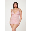 Floral Mesh Chemise & G-string Pink 3x/4x