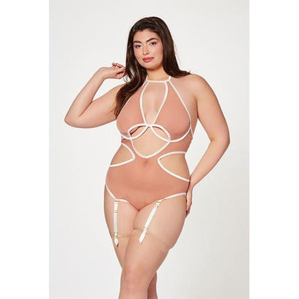 Mesh Cut Out Halter Teddy Nude/white Qn