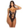 Femi Unlined Underwire Stretch Lace Teddy W/rhinestone Charm Black Lg