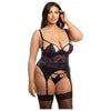 Demi Padded Shelf Cup Merrywidow W/overlay Lace & Panty Black/heliotrope 2x