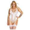 Black Label Net & Scallop Lace Teddy W/adjustable Garters White Os/xl