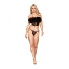 Dreamgirl Stretch Mesh Bustier With Removable Feather Trim And G-string Set Black L