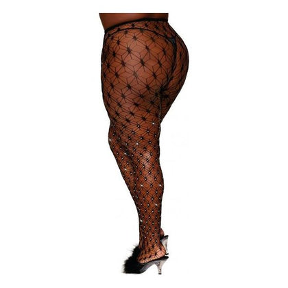 Geometric Fence Net Pantyhose W/ Rhinestones Black Q/s