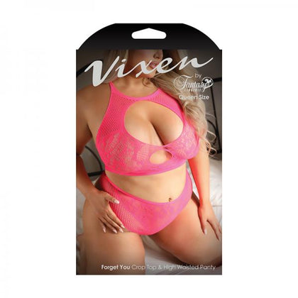 Fantasy Lingerie Vixen Forget You Seamless Lace Crop Top & High Waisted Panty Pink Queen Size