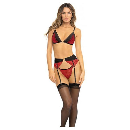 Rene Rofe Underneath It All Bra, Garter Belt & G-string Red M/l