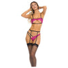 Rene Rofe Last All Night Bralette, Garter Belt & Panty Fuchsia S/m