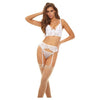 Bombshell Boudoir Lace & Mesh Peek A Boo Wire Bra, Garter Belt & G-string White Lg