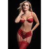 Strappy Underwire Bra, High Waist Boyshort & Stockings Red O/s