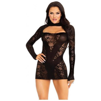 Lace Keyhole Mini Dress Gloves Os Blk