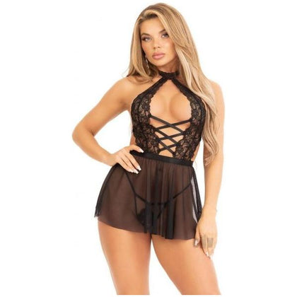 Plunging Babydoll Skirt Gstring Md Blk