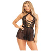 Plunging Babydoll Skirt Gstring Lg Blk