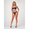 Stretch Satin & Eyelash Lace Demi Cup Bra & Panty Black/blue Md