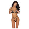 '=wet Look Strappy Open Cup Bra & Open Back Panty Black Sm