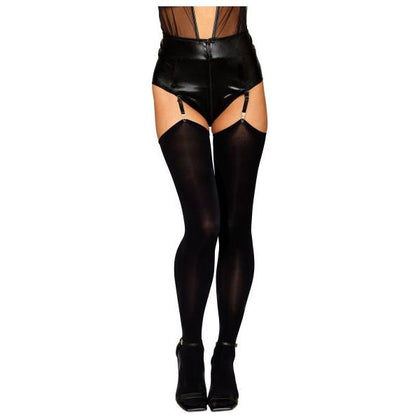 Raw Edge Opaque Thigh High Stockings Black O/s