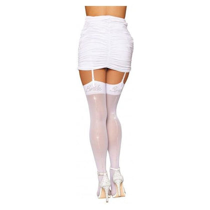 Sheer Thigh Highs Bride Sequin Back White O/s