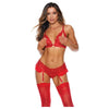 Lace Peek A Boo Bra W/garter Red Xxl