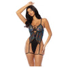 Lola Unlined Underwire Embroidered Teddy W/attached Garter Stays - Black Md