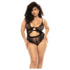 Floral Lace & Mesh Underwire Teddy W/keyhole Details Black 3x/4x