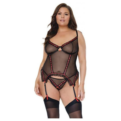 Mesh Underwire Garterbelt Bustier W/g-string Black 1x/2x