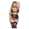 Temptress Wet Look Bra, Garterbelt, Choker & G-string Black Oq