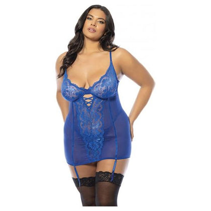 Kehlani Underwire Babydoll W/detachable Garters & G-string - Cobalt Blue 1x/2x